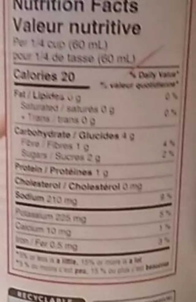 Sauce tomates nutrition facts table