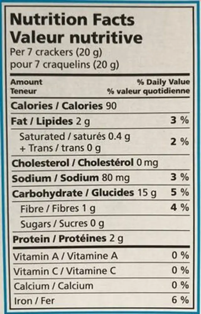 Soda Crackers nutrition facts table