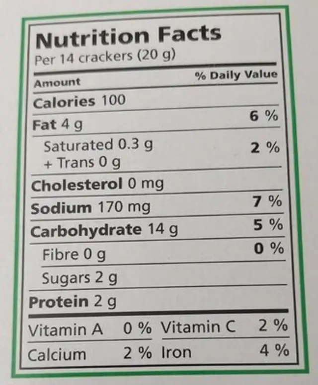 ThinVegetable nutrition facts table