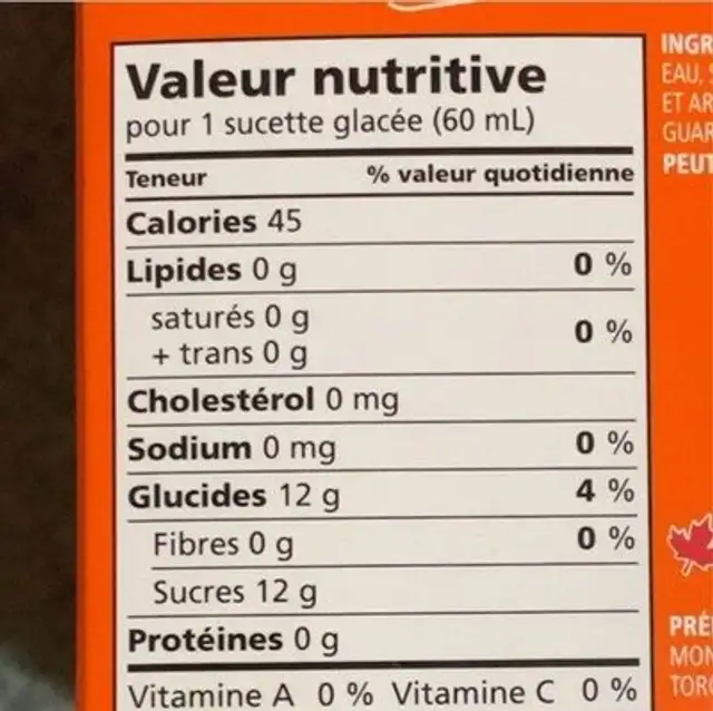 Fiesta Cosmique nutrition facts table