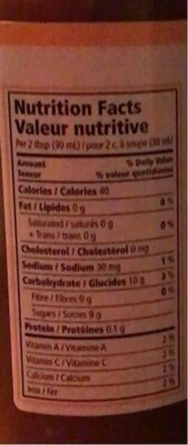 Sauce aux Prunes nutrition facts table