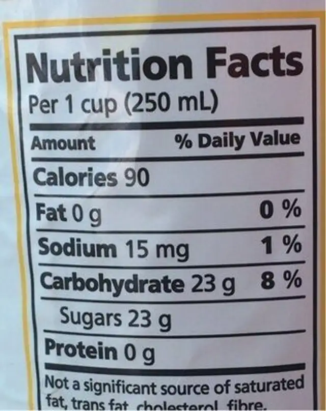 Soda tonique nutrition facts table