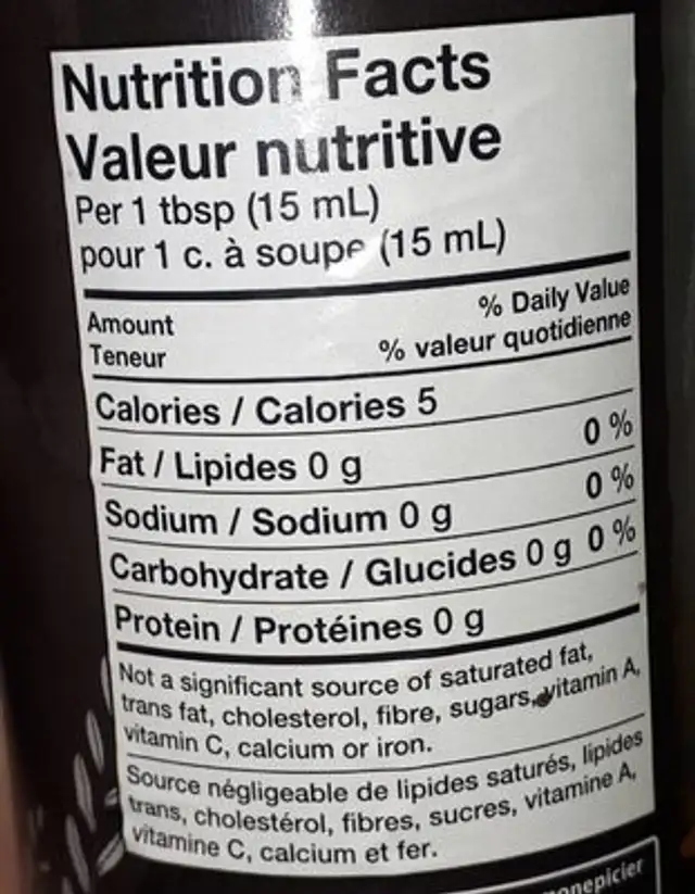 vinaigre de riz nutrition facts table