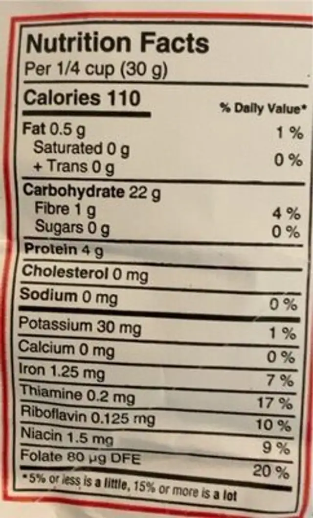 All purpose flour nutrition facts table