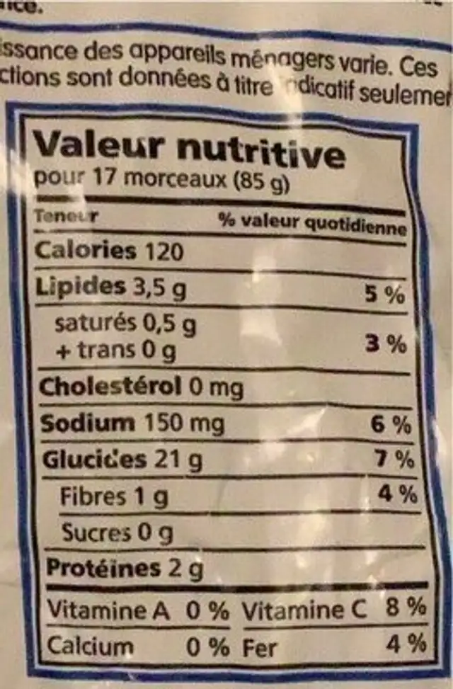 Fried potatoes crinkle cut nutrition facts table