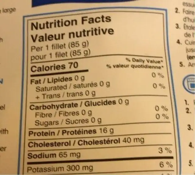 Fish nutrition facts table