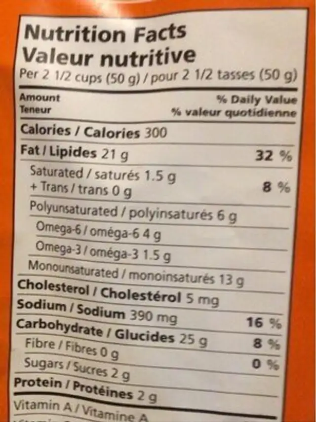 Batonnet au fromage nutrition facts table