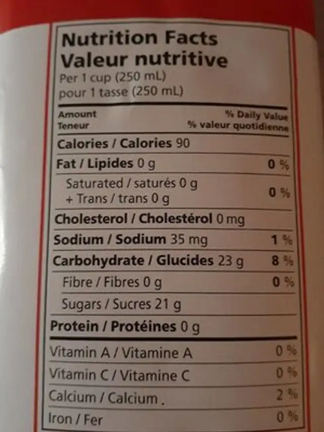 Punch  au fruit selection nutrition facts table