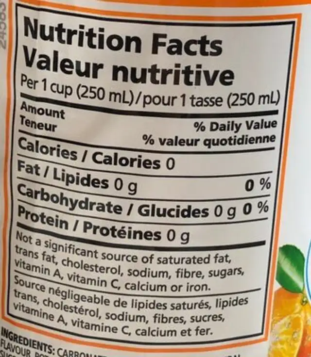 Eau gazéifiée nutrition facts table