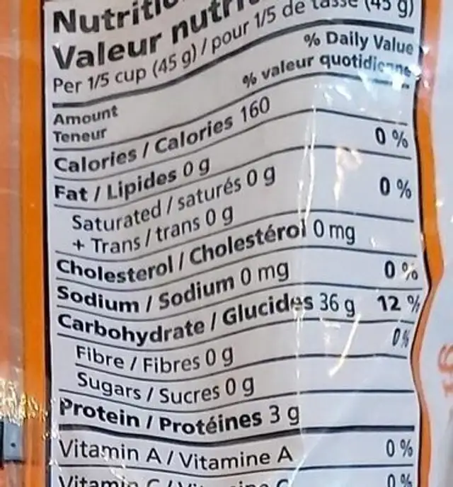 Parboiled rice nutrition facts table
