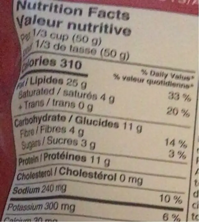 Arachides Barbecue nutrition facts table