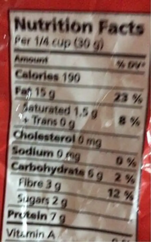 amandes nutrition facts table
