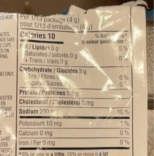 Sauce a la king nutrition facts table