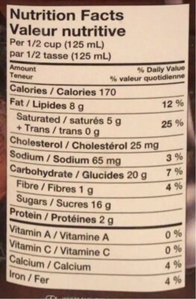 Pate a biscuits et brownies nutrition facts table