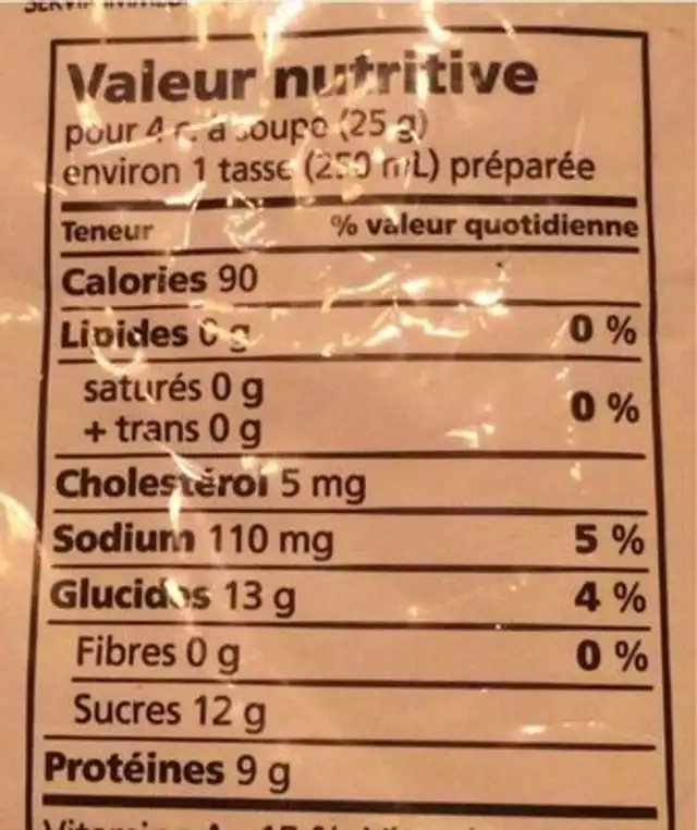 Lait ecreme en pourdre nutrition facts table