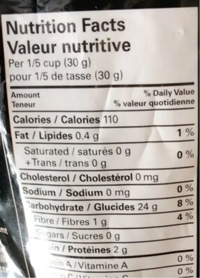 Farine tout usage nutrition facts table
