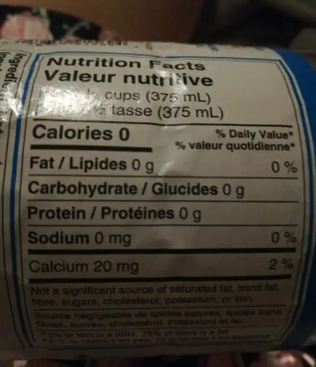 Eau de source nutrition facts table