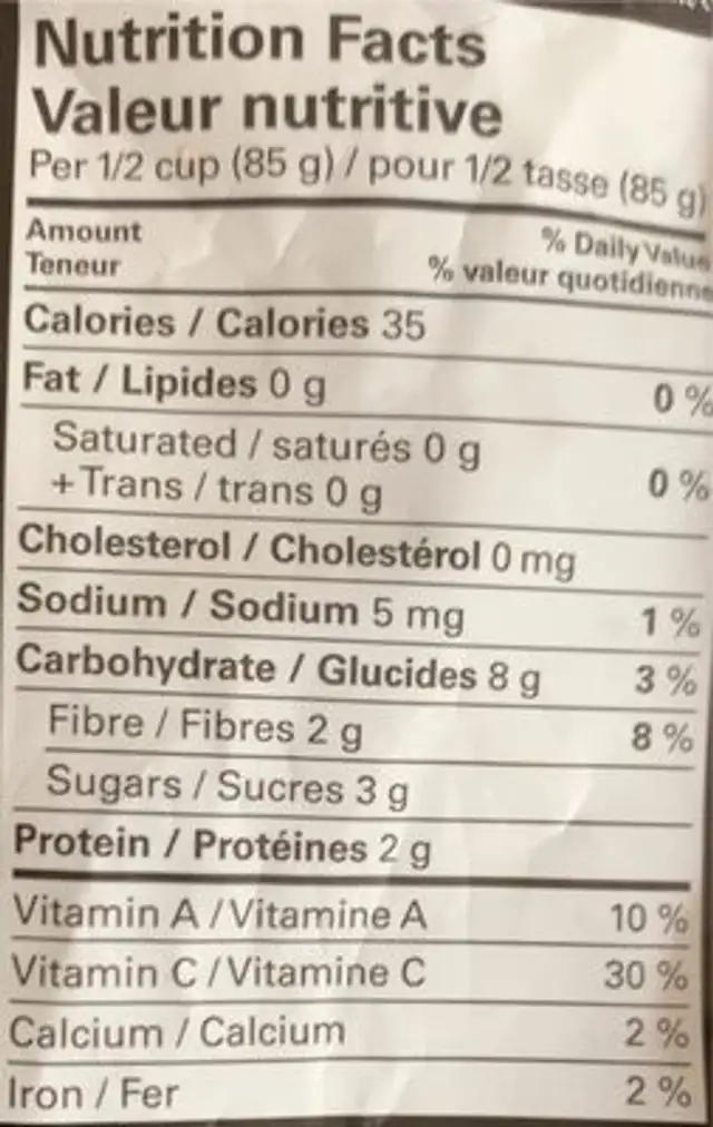 Wok legumes nutrition facts table
