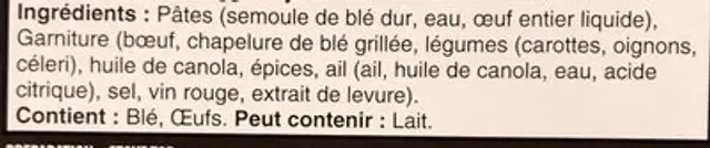 Tortellini ingredients label