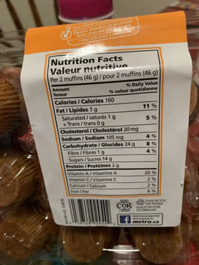 Unknown nutrition facts table