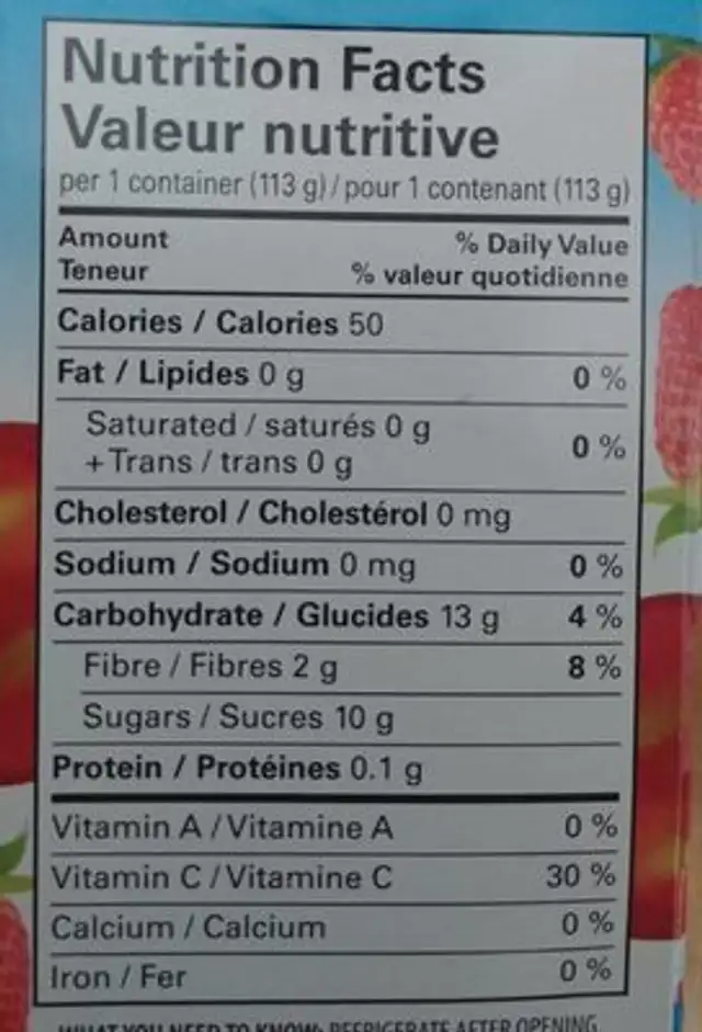 Compote pomme fraise nutrition facts table