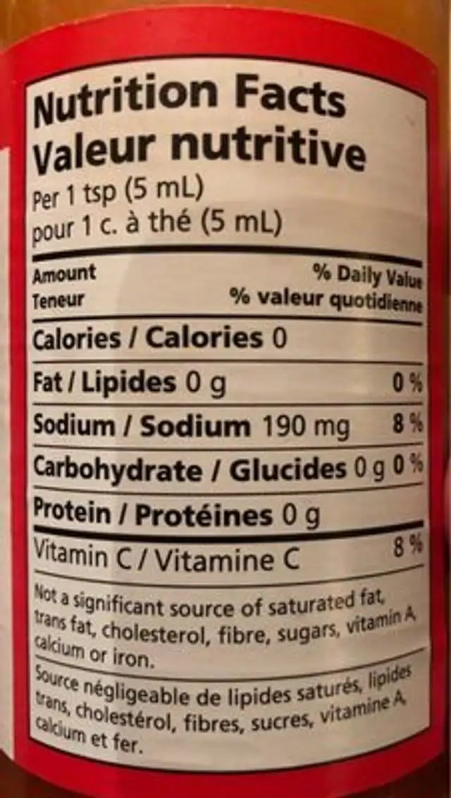 Sauce pimenté rouge sélection nutrition facts table