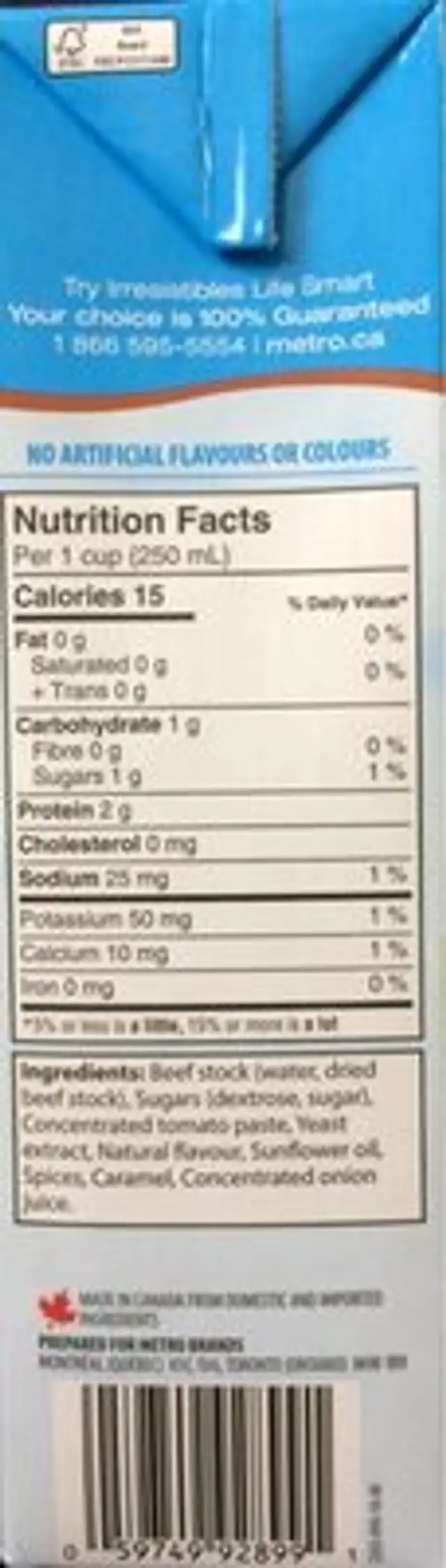 Life Smart/Mieux-etre Beef Broth/Bouillon de boeuf nutrition facts table