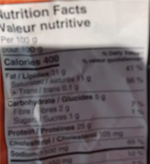 Chorizo nutrition facts table