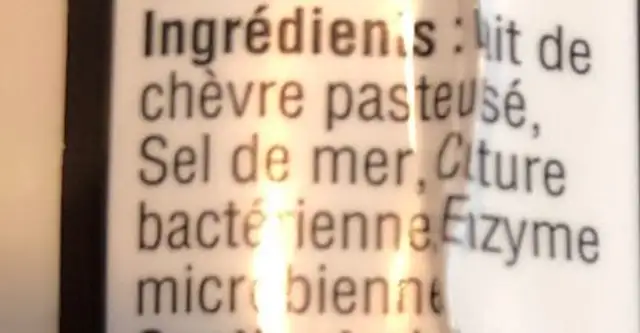 Fromage de chevre ingredients label