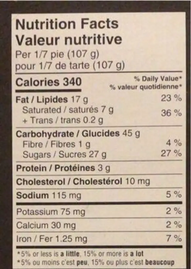 Croustade aux pommes et au sucre à la crème nutrition facts table