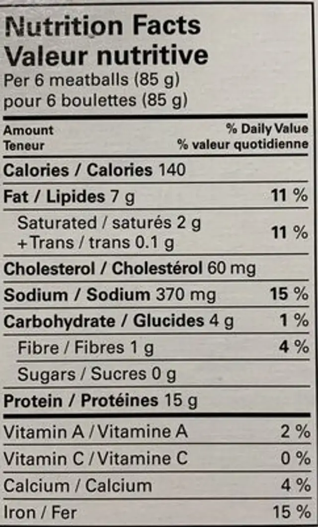 Biulette de viande nutrition facts table