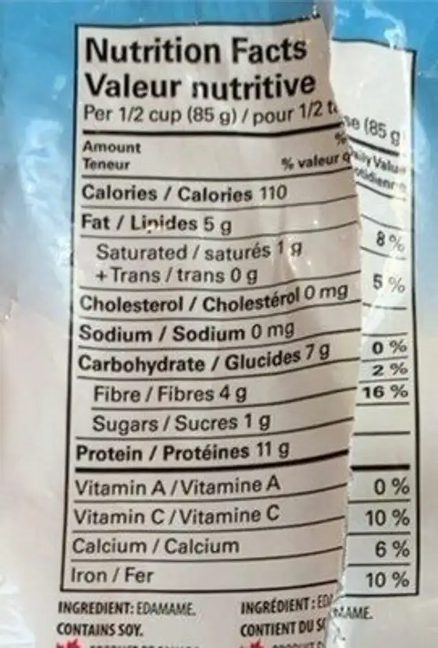 Edamame en cosse nutrition facts table