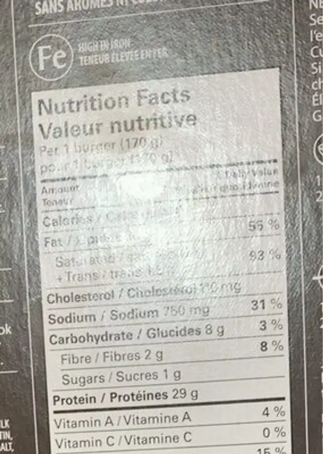 Stuffed burgers farcis nutrition facts table