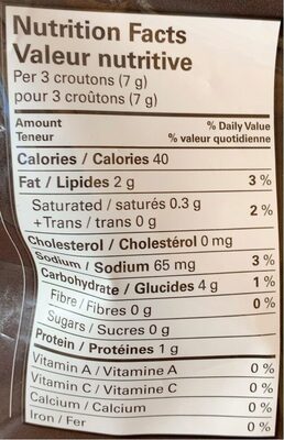 Croûtons fromage et ail nutrition facts table