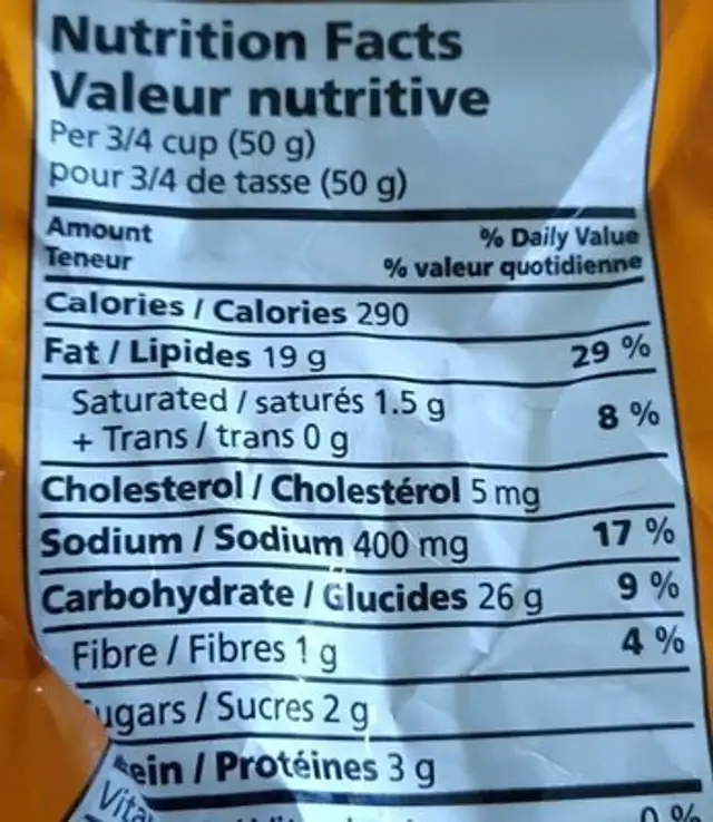 Crotte au fromage nutrition facts table