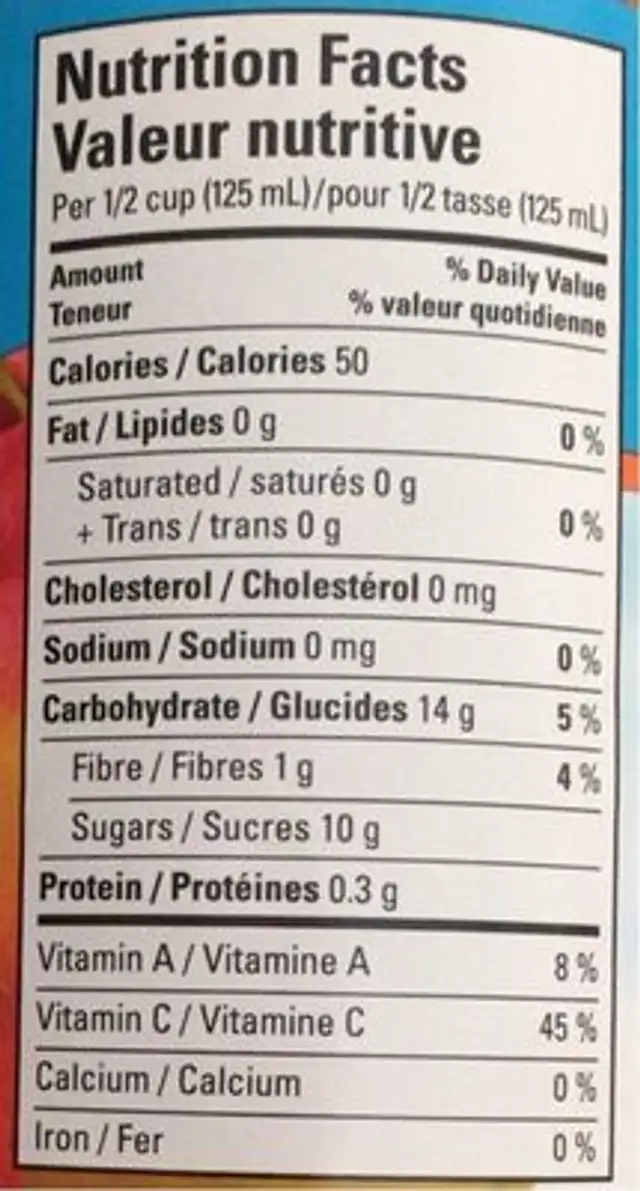 Compote pomme pêche et mangue nutrition facts table