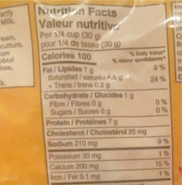 Mozzarella Cheddar Rapés nutrition facts table