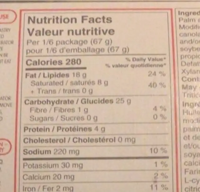 puff pastry nutrition facts table