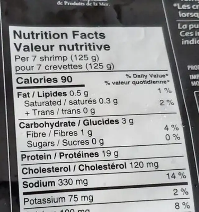Crevette blanches du pacifique nutrition facts table