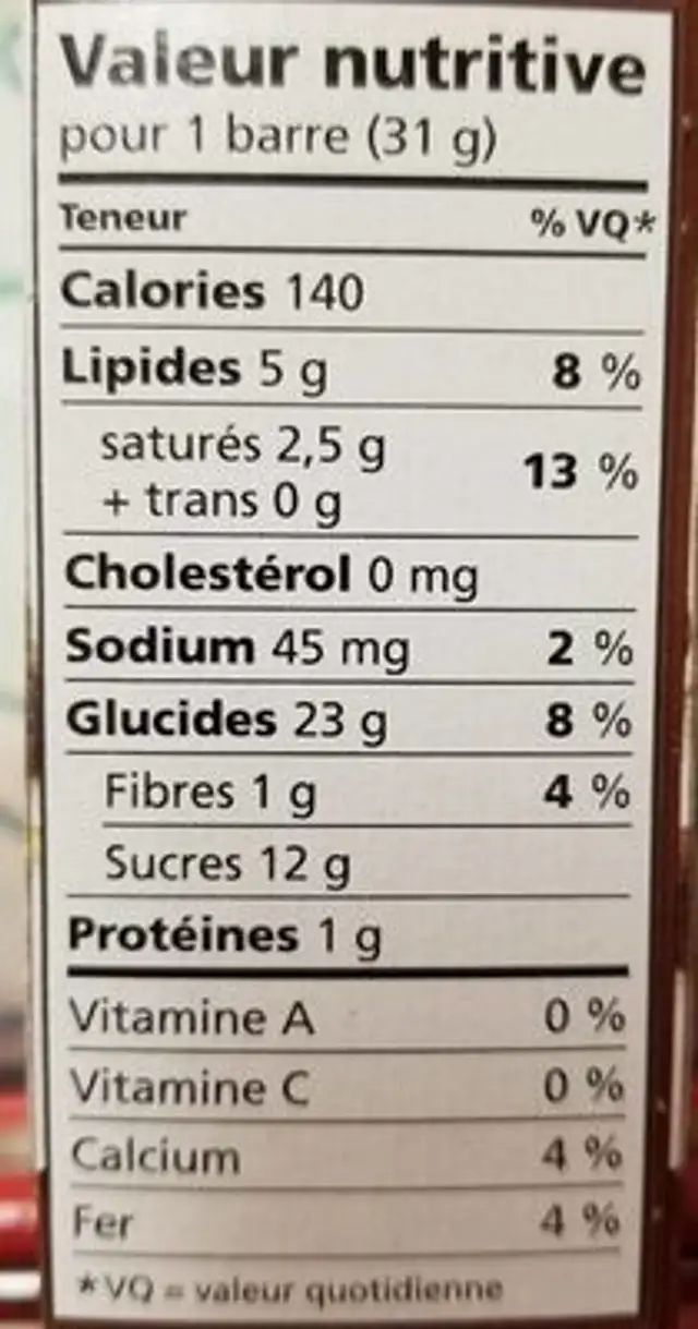 Choco délice nutrition facts table