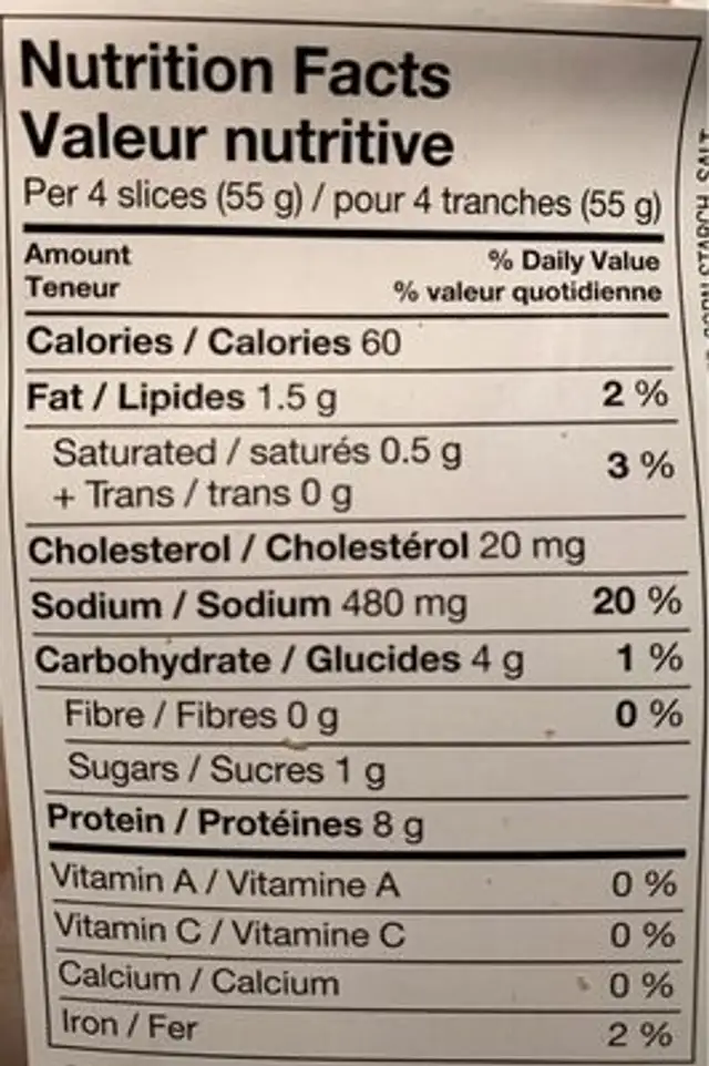 Poitrine de dinde fumée nutrition facts table