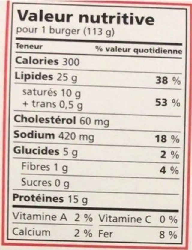 Boeuf et porc quart de livre nutrition facts table