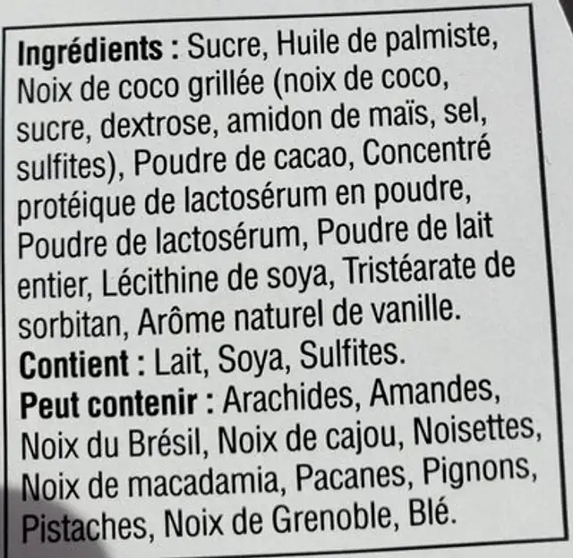 Macaron ingredients label