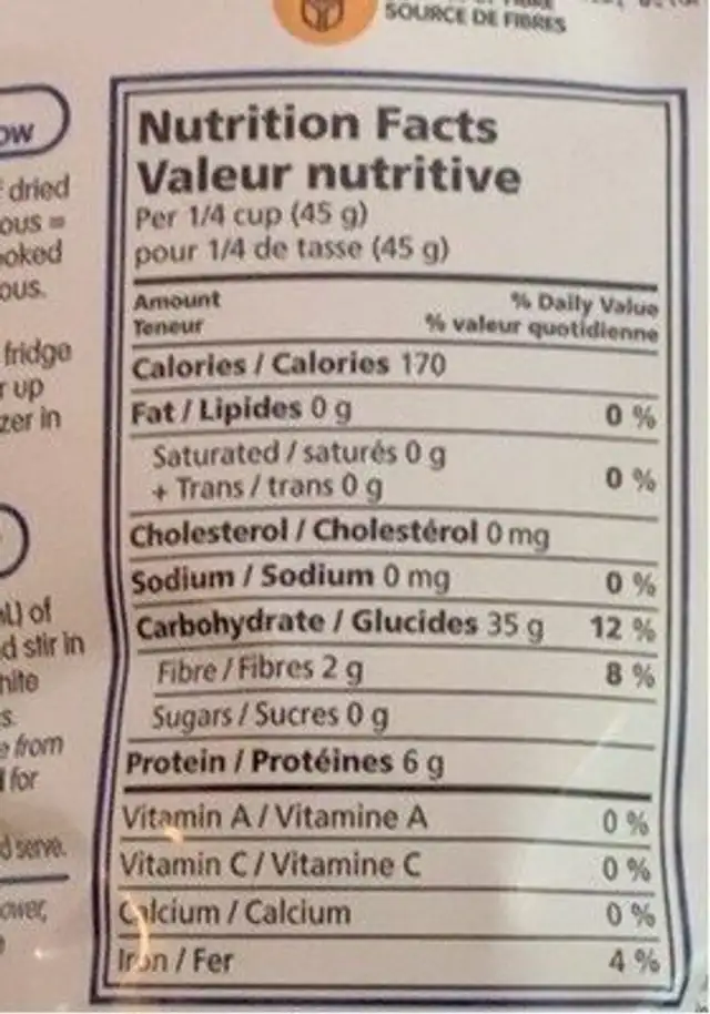 Couscous nutrition facts table
