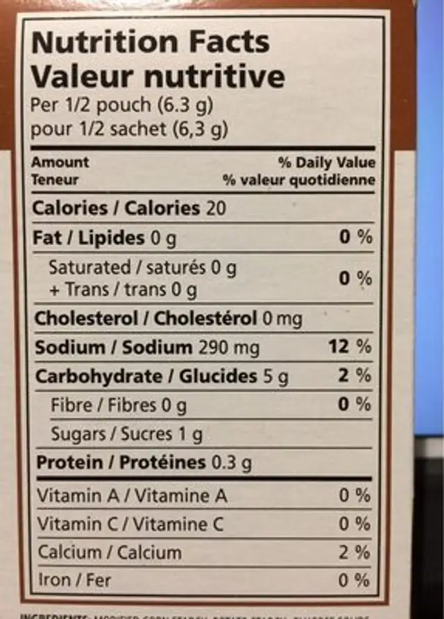 Mélange express pour sauce trois poivres nutrition facts table