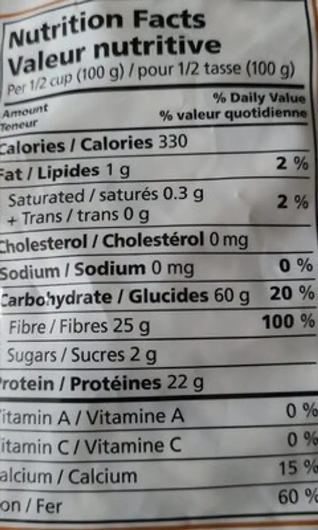 Haricots blancs secs nutrition facts table