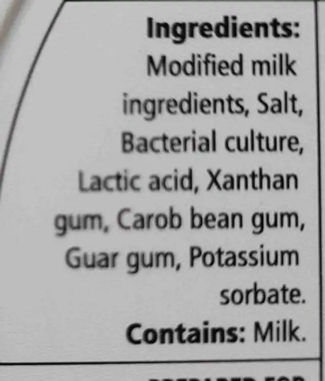 Leger produit de fromage a la creme ingredients label