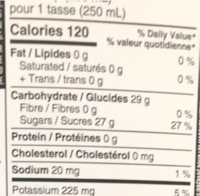 Orange& banane&fraise nutrition facts table