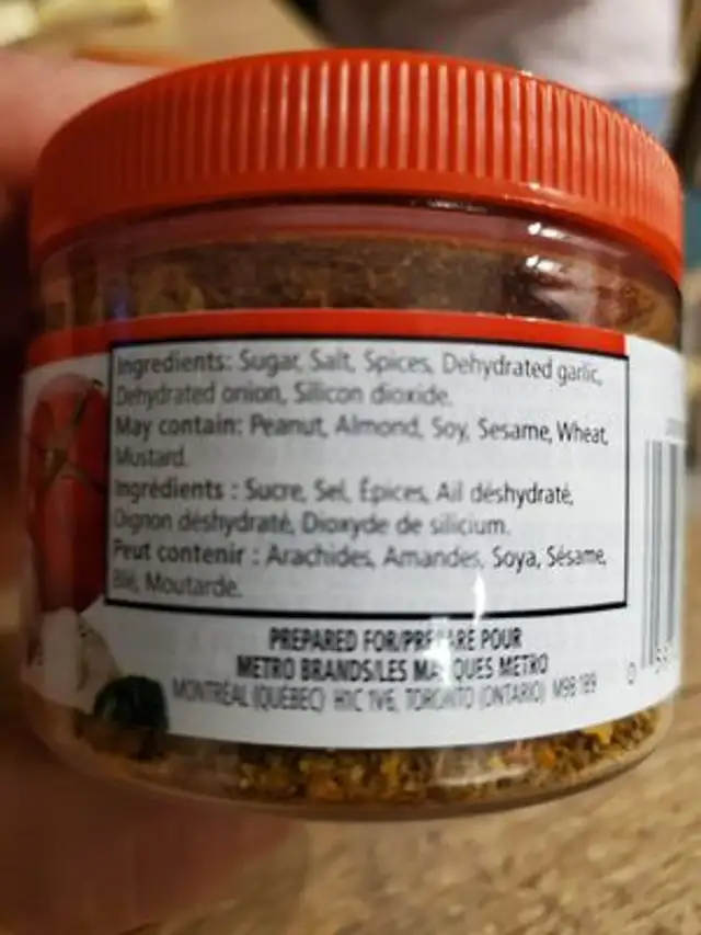 Spaghetti Sauce Seasoning ingredients label