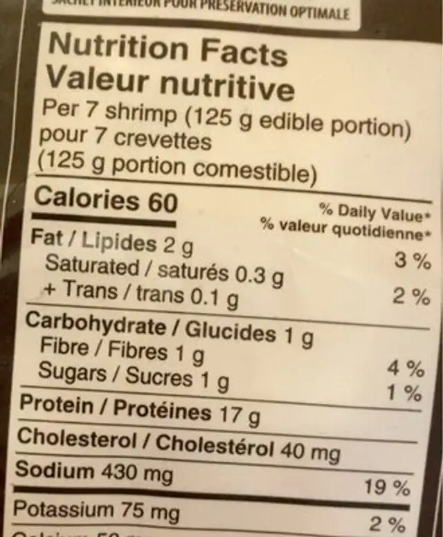Argentinian wild shrimp - crevettes sauvages nutrition facts table